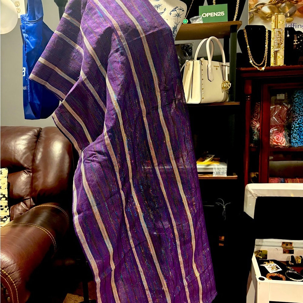 Purple Aso Oke Africans Shimmery Goldfinger Head Wrap, Gele